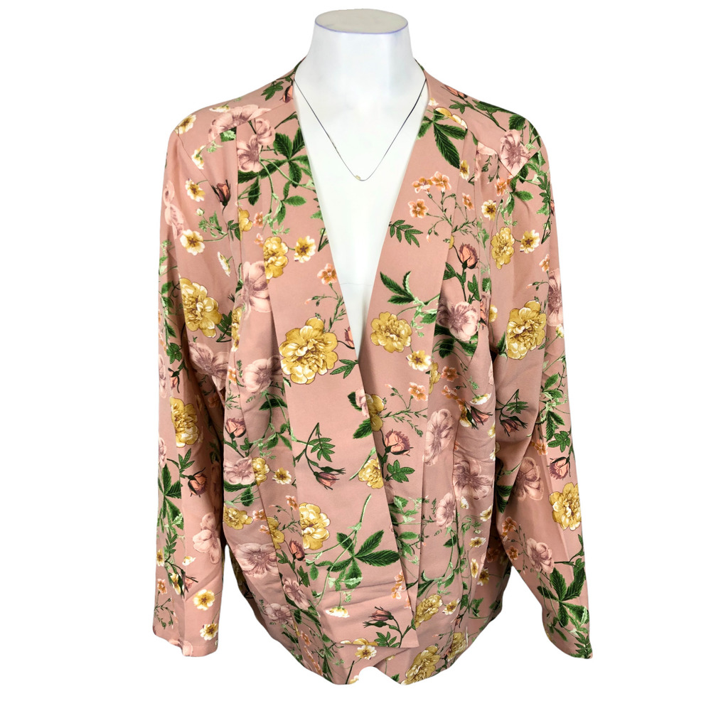 Du Jour Floral Printed Long-Sleeves Open Front Blazer Top Rose Floral 2X Size